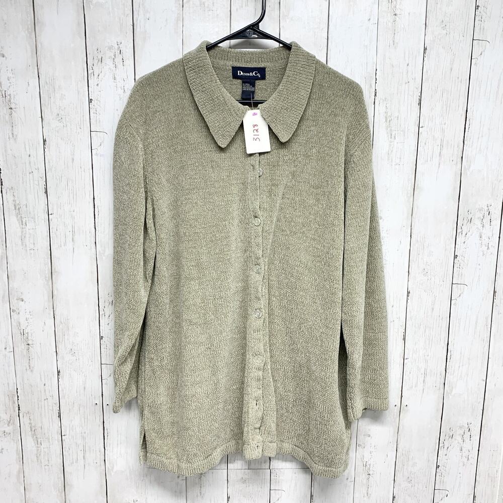 Vintage Denim & Co. Sweater Women 1X Tan Collared Button Up Long Sleeve Cardigan